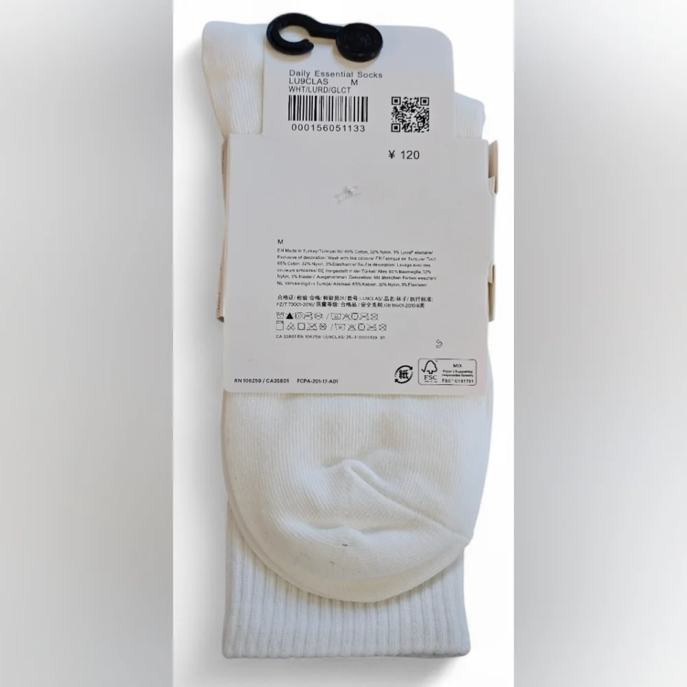 lululemon Unisex Daily Essential Crew White Medium Socks. New - Picture 2 of 2